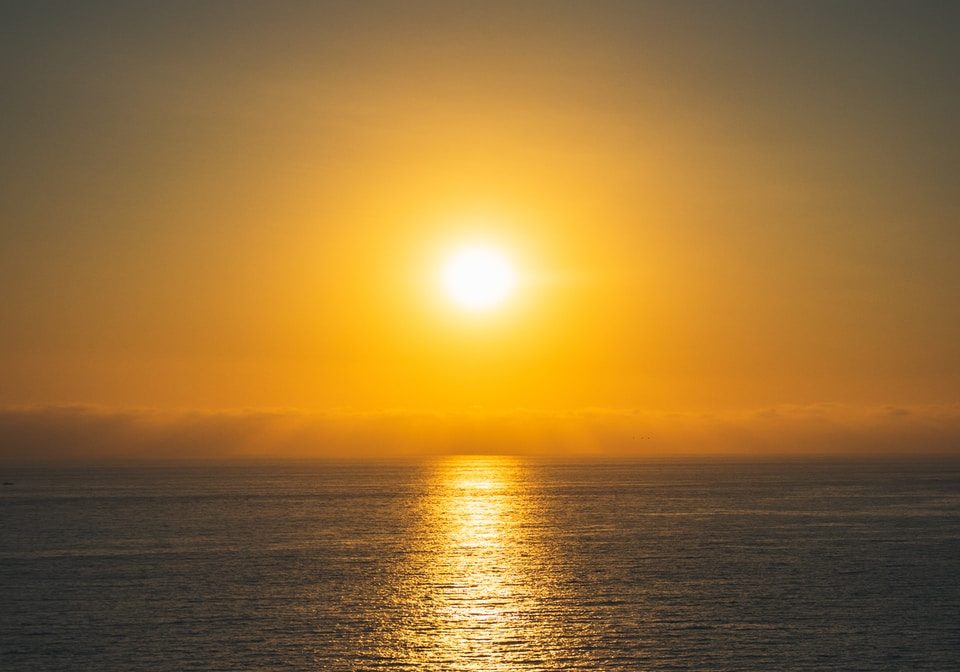 body of water during sunset